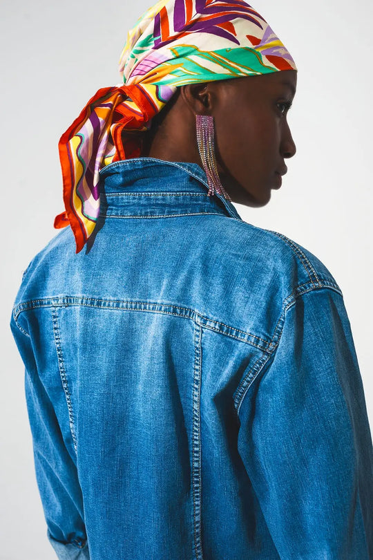 Stretch denim shirt in mid blue - Shirts