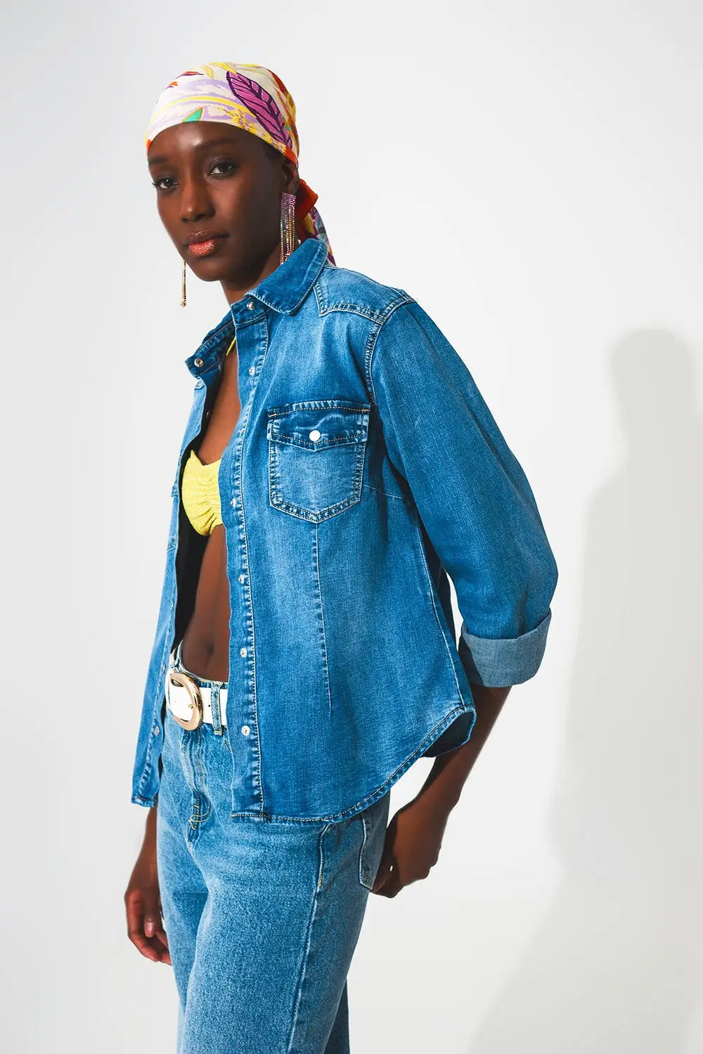 Stretch denim shirt in mid blue - Shirts