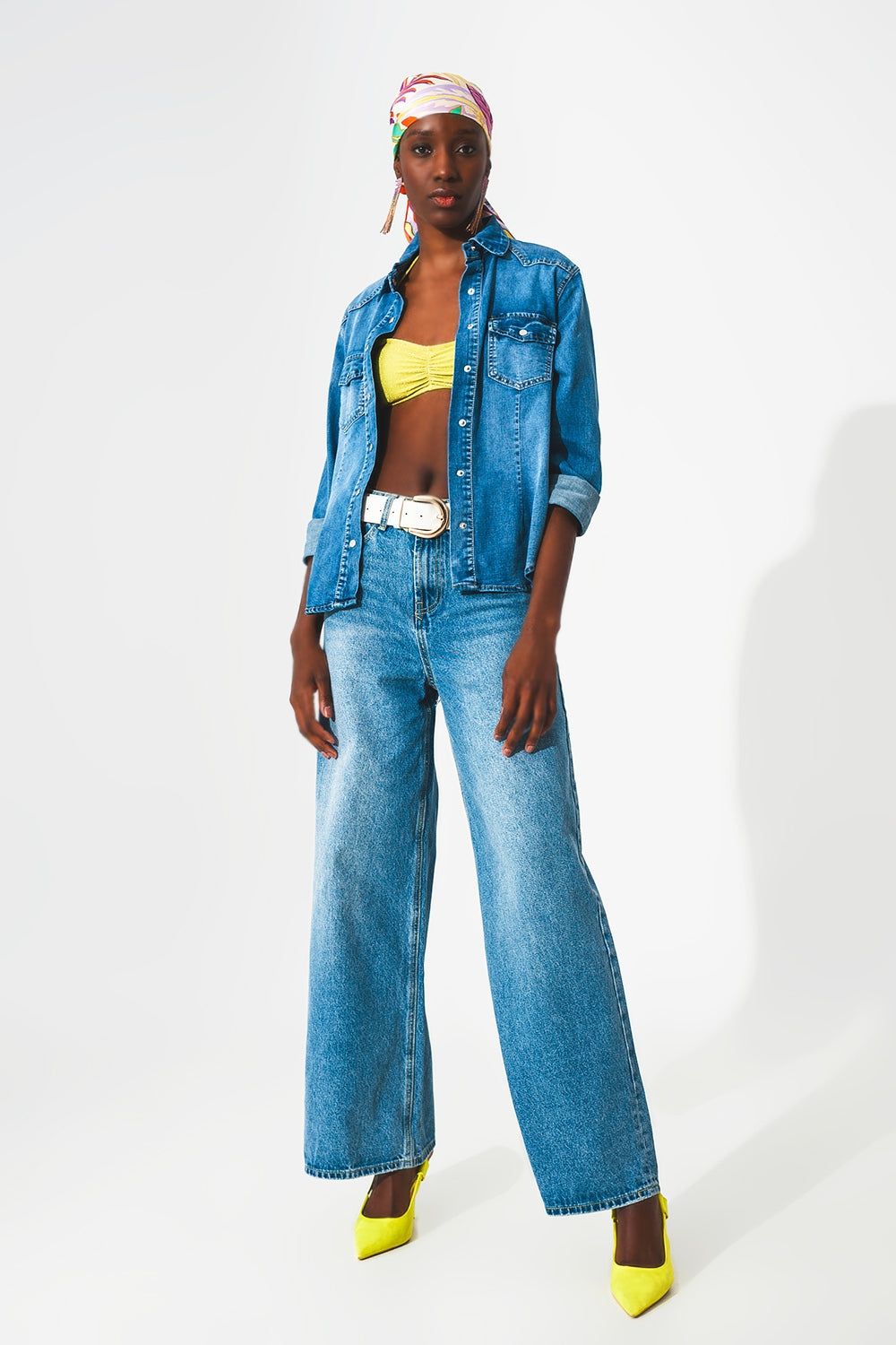 Stretch denim shirt in mid blue