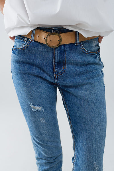 Stretch Denim super Skinny Jeans In MIdwash With Distress Details