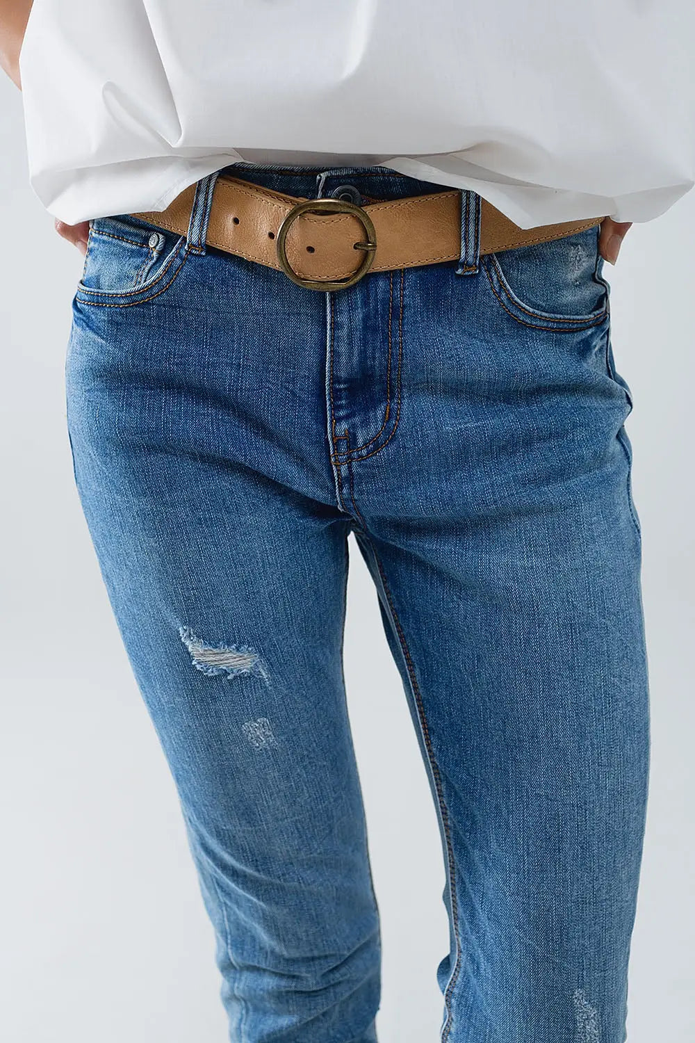 Stretch Denim super Skinny Jeans In MIdwash With Distress Details - Jeans