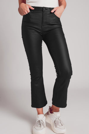 Q2 Stretch faux leather flare pants in black