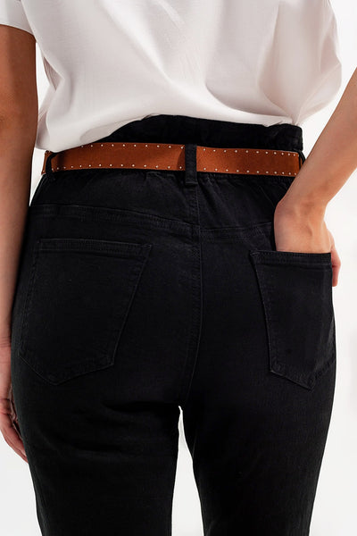 Stretch paperbag waist straigh Jeans in black