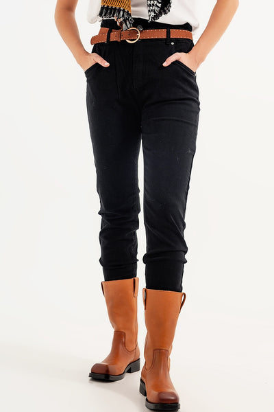 Stretch paperbag waist straigh Jeans in black