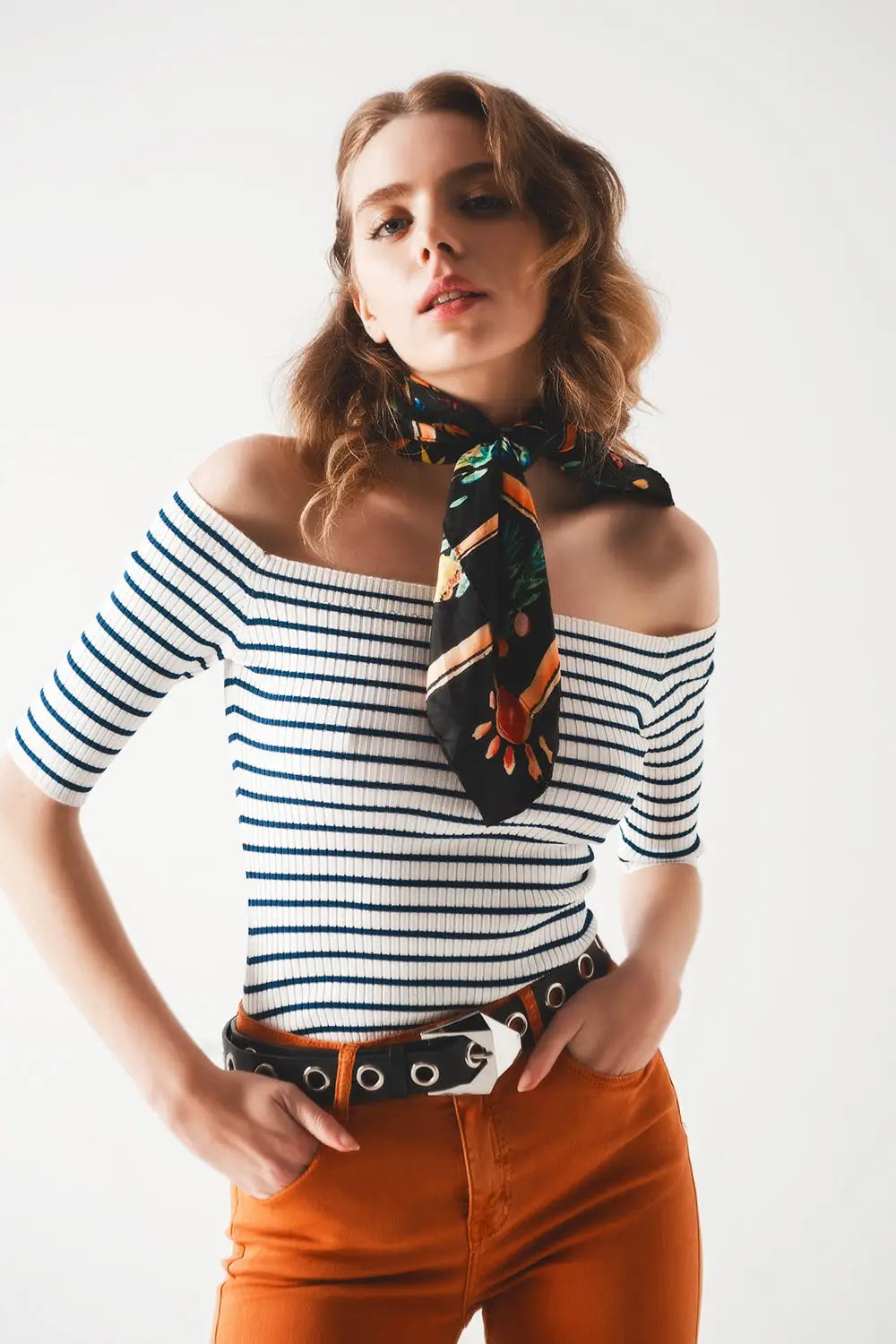 Stripe bardot top in navy - Sweaters