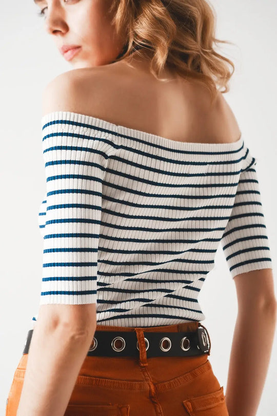 Stripe bardot top in navy - Sweaters
