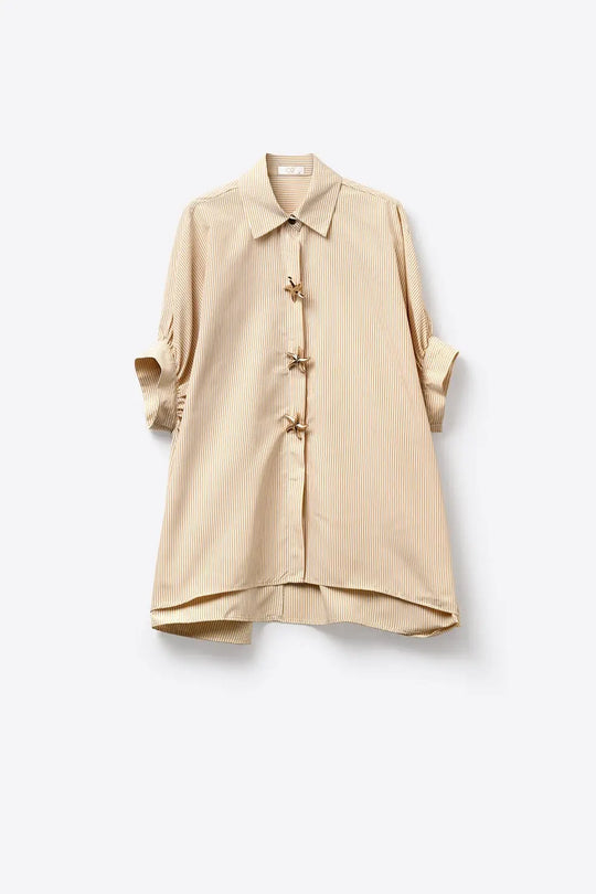Stripe Star Button Oversized Fit Shirt in beige - Shirts