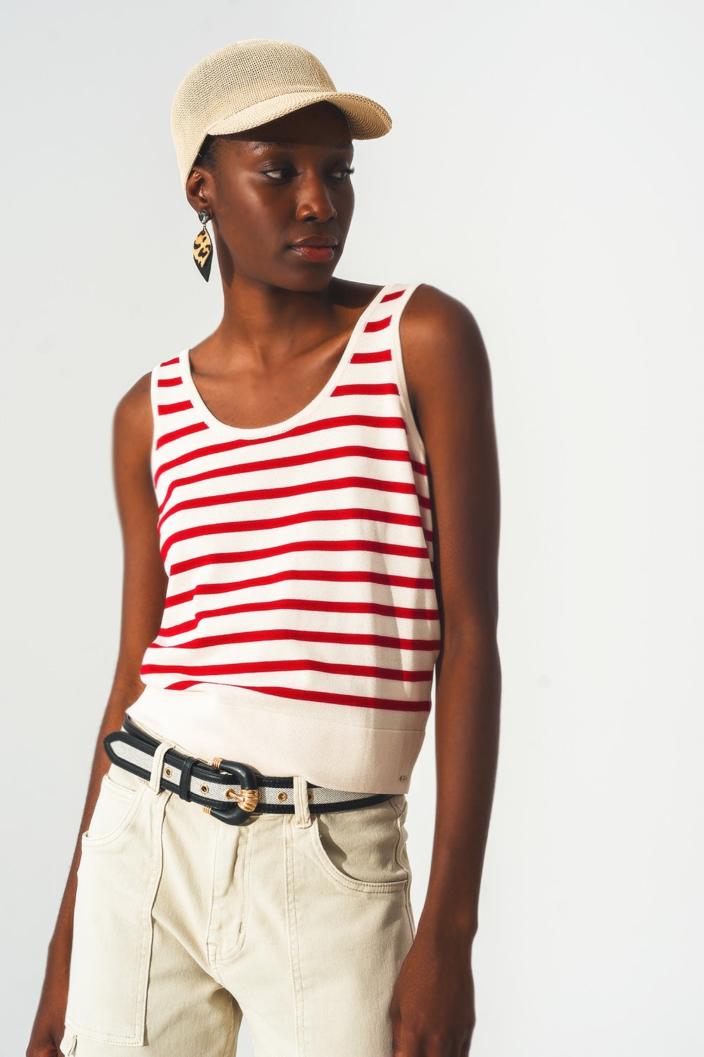 Striped cropped top in red and white