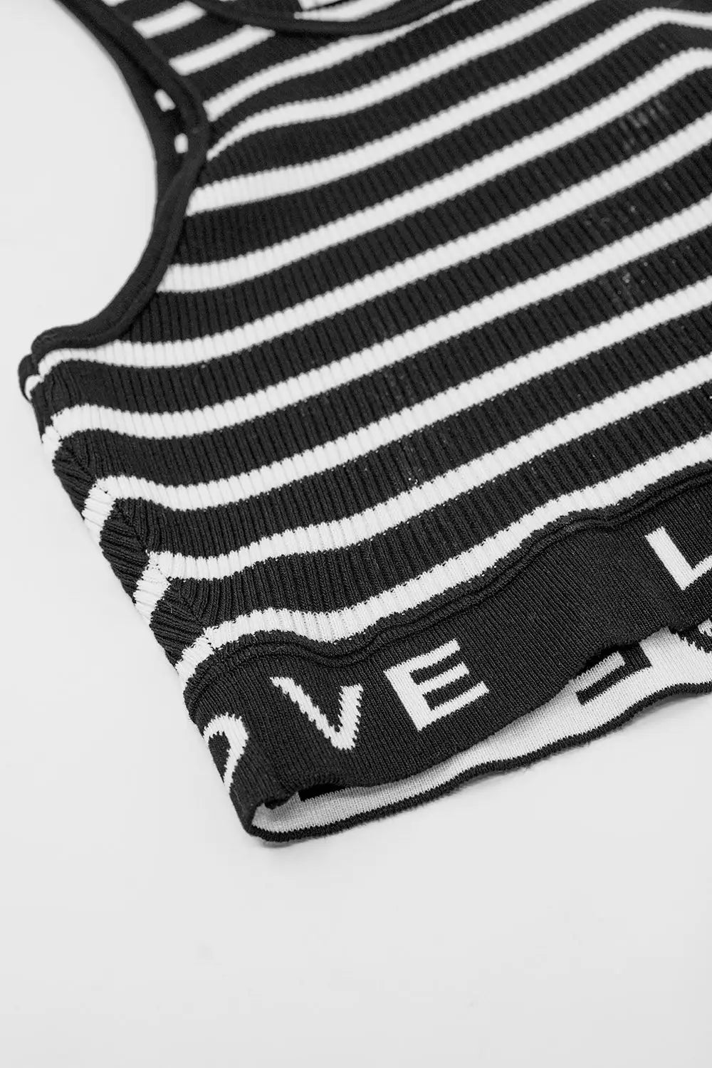 Striped Cropped Top with Love Text in black - One Size / Black - Tops