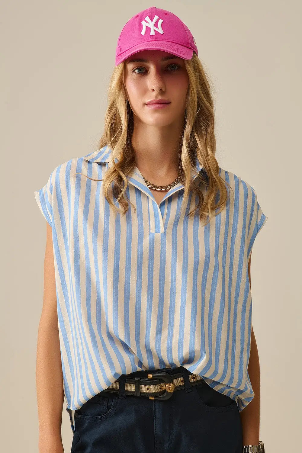 Striped dropped sleeves Blouse in Blue - Shirts