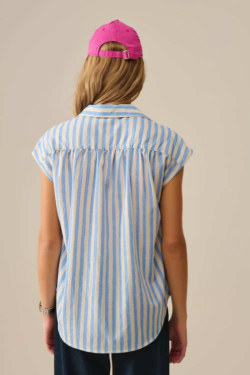 Striped dropped sleeves Blouse in Blue - Shirts