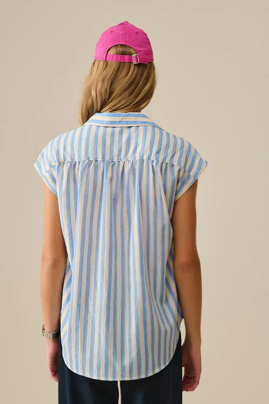 Striped dropped sleeves Blouse in Blue - Shirts