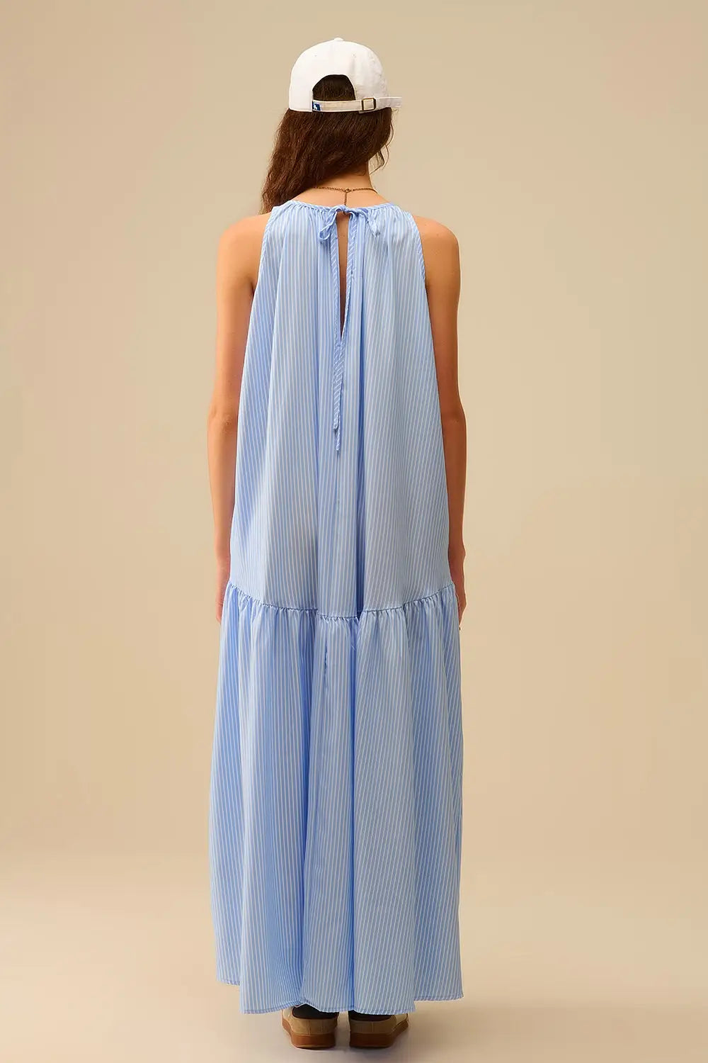 Striped Flowy Halter Dress Blue and White - Dresses