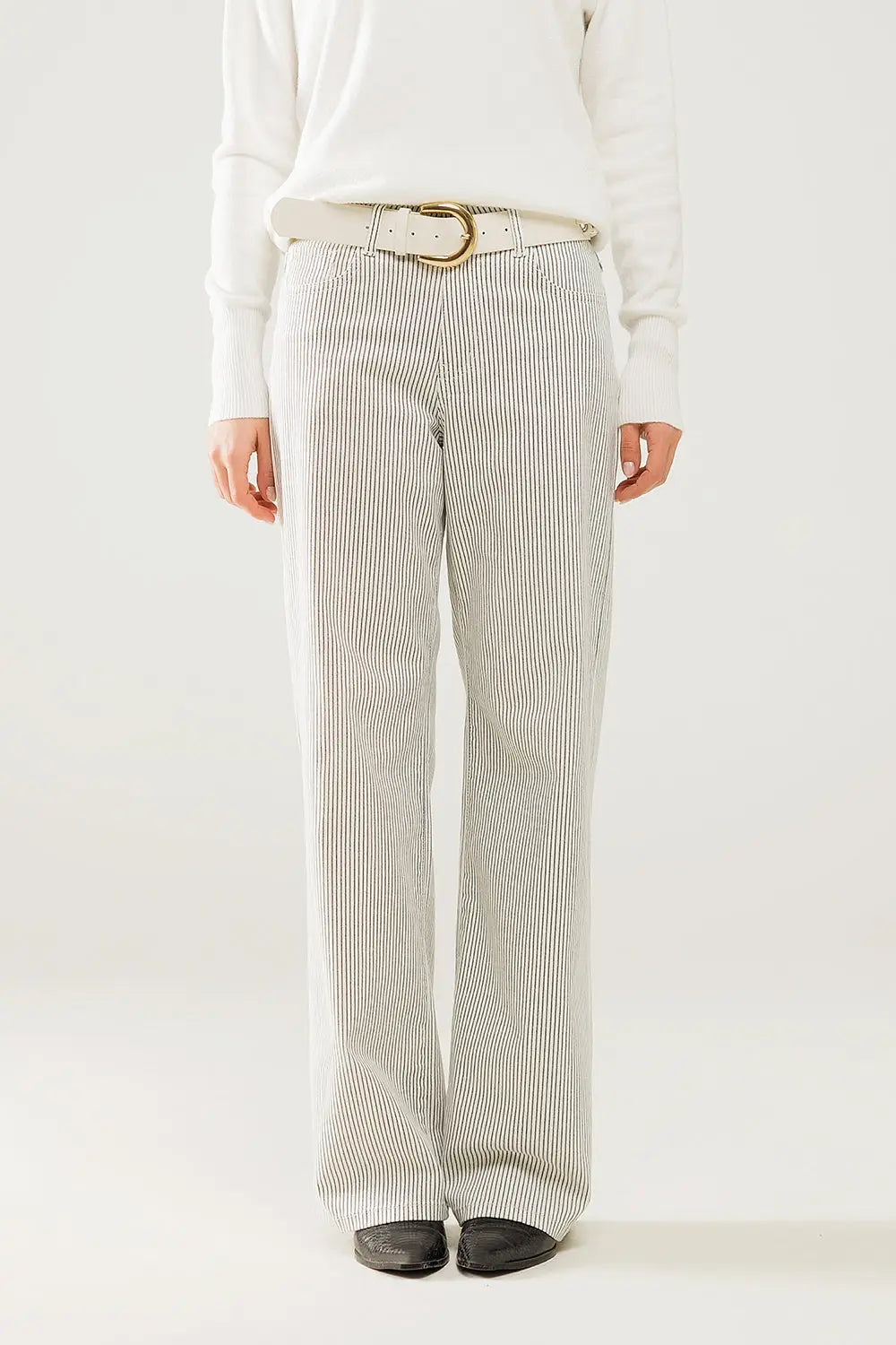 Striped pants with a straight leg in a stretch fabric - Pants