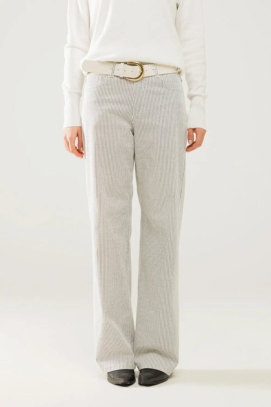 Striped pants with a straight leg in a stretch fabric - Pants