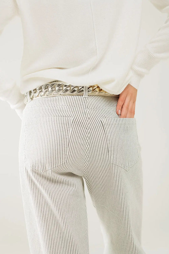 Striped pants with a straight leg in a stretch fabric - Pants