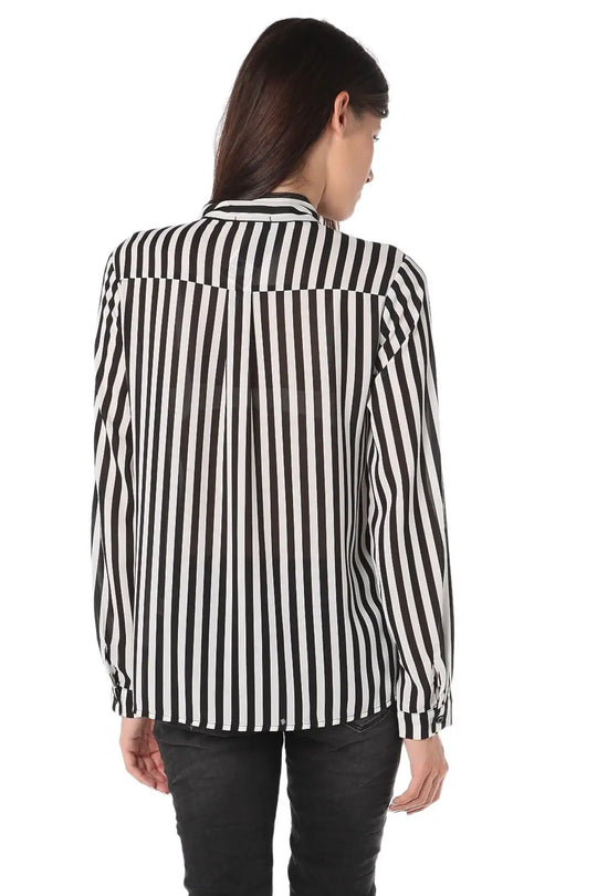Striped tie front chifon long sleeve shirt - Shirts