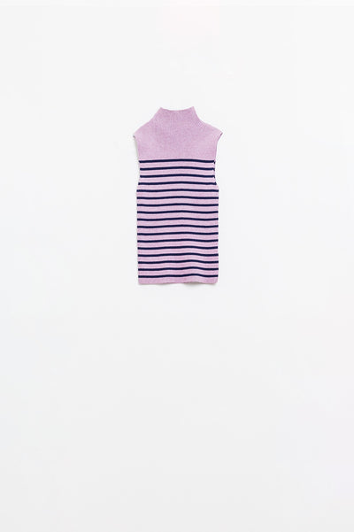 Striped Turtle Neck Tank Top In Lavander