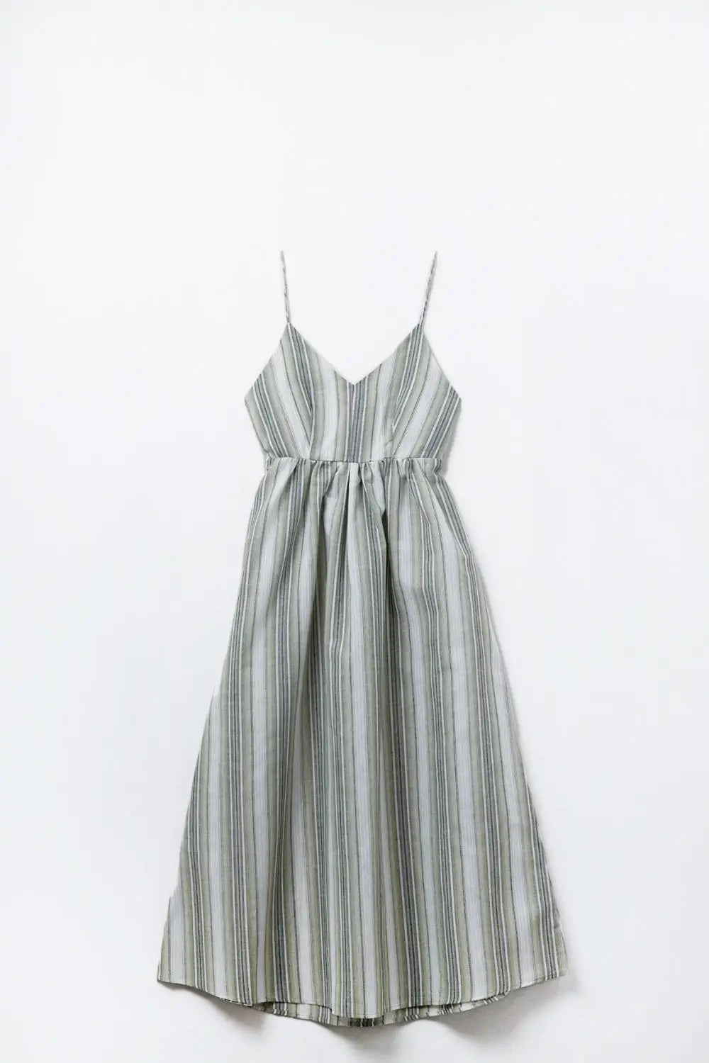 Striped V-Neck Strappy Dress in Green - Dresses