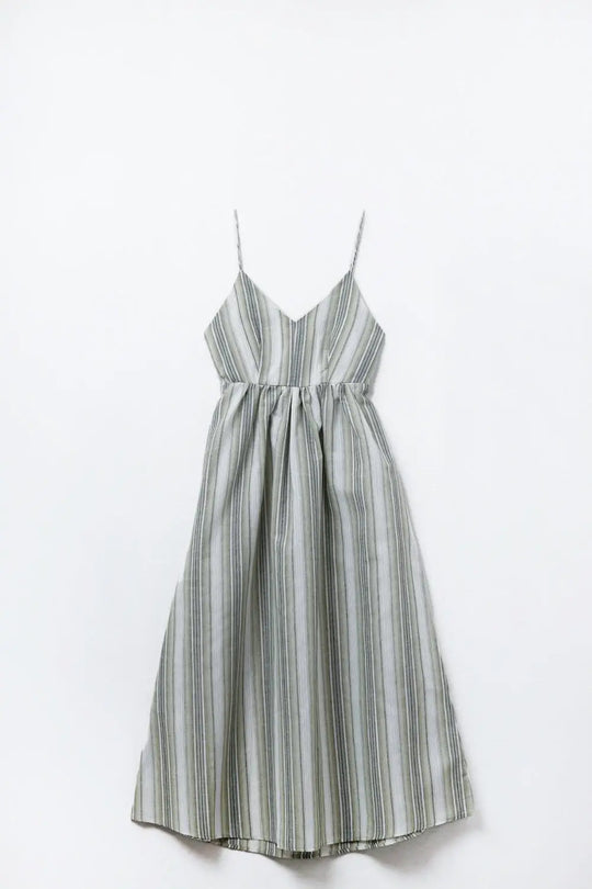 Striped V-Neck Strappy Dress in Green - Dresses