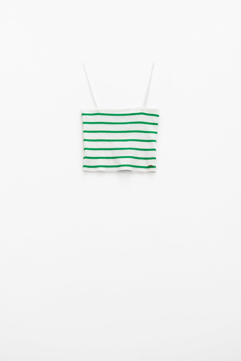 Striped White and Green Top With Square Neckline