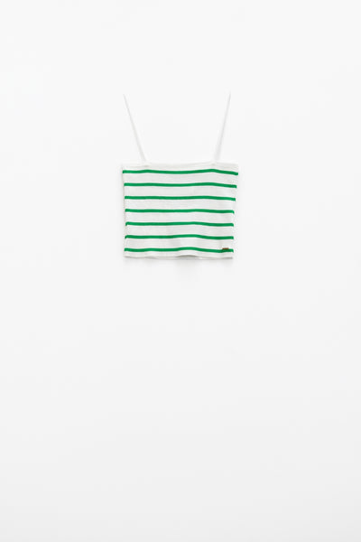 Striped White and Green Top With Square Neckline