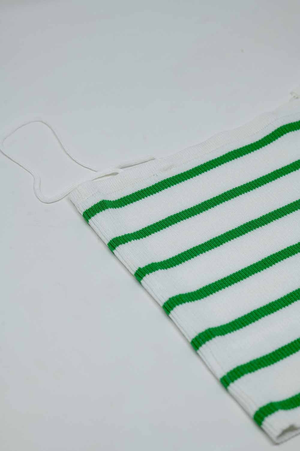 Striped White and Green Top With Square Neckline