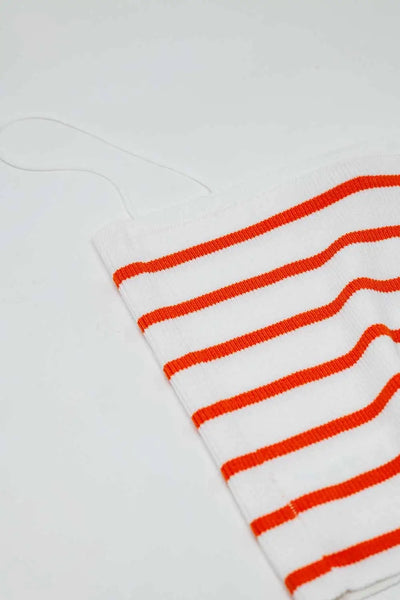 Striped White and Orange Top With Square Neckline - Tops