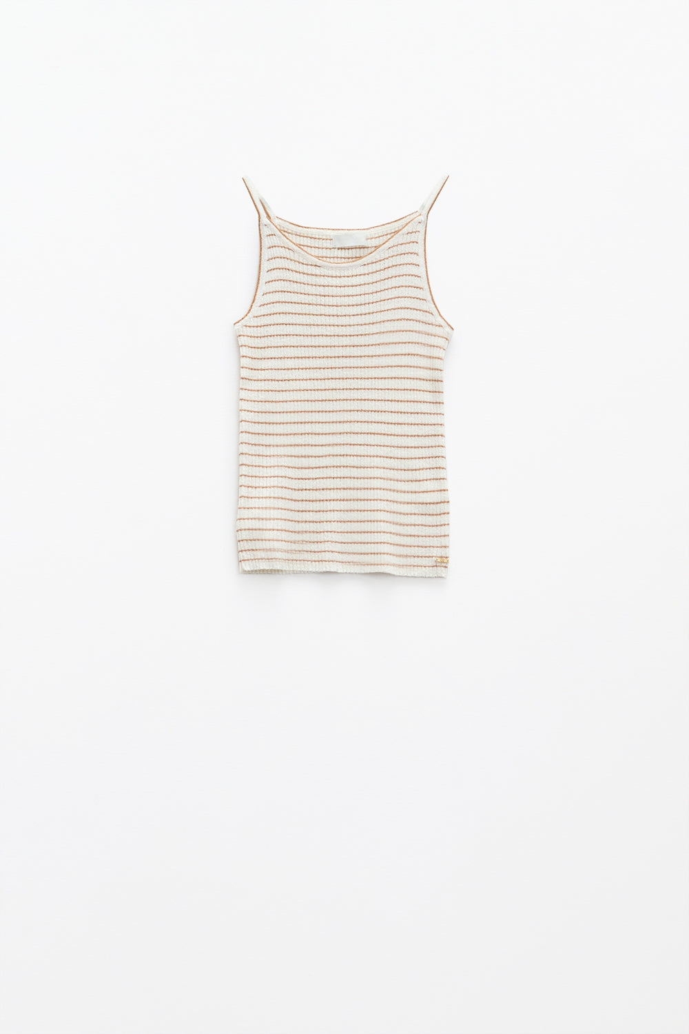 Stripped Ribbed Basic Tank Top In White And Brown