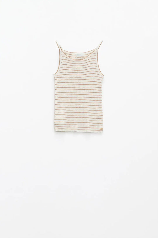 Stripped Ribbed Basic Tank Top In White And Brown - Sweaters
