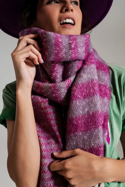 Stripy Chunky Scarf in Lilac and Purple - One Size / Fuchsia - Scarves & Hats