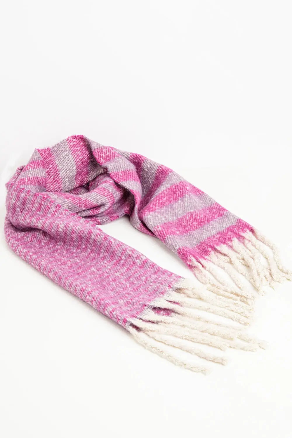 Stripy Chunky Scarf in Lilac and Purple - One Size / Fuchsia - Scarves & Hats