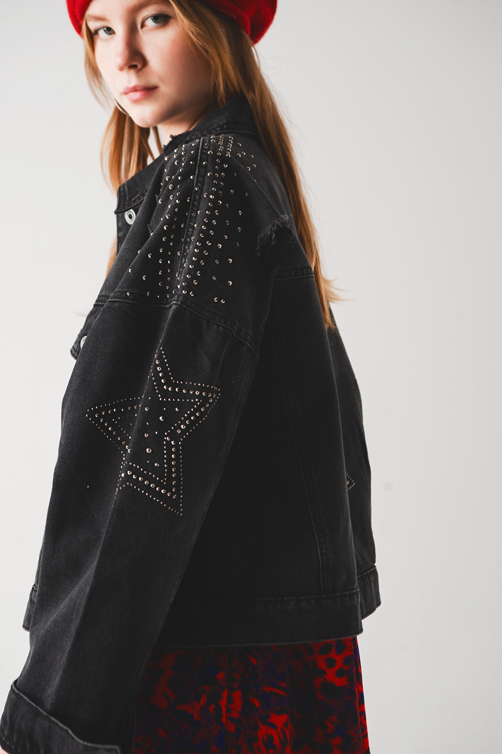 Studded denim jacket in black