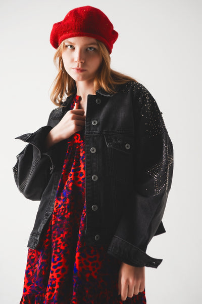 Studded denim jacket in black