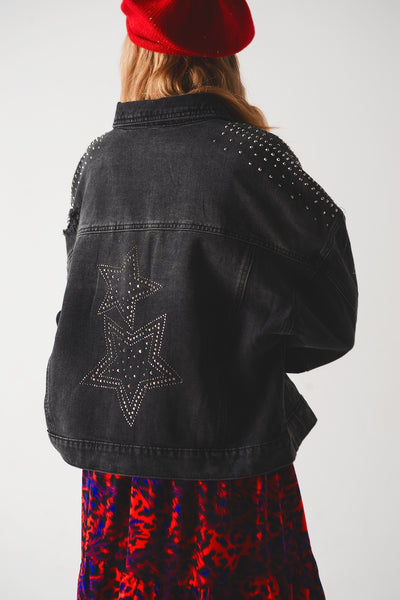 Studded denim jacket in black