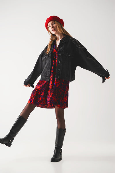 Studded denim jacket in black