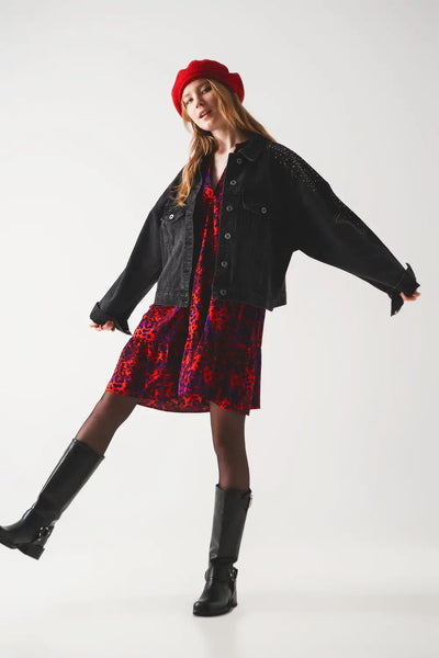 Studded denim jacket in black - Coats and Jackets