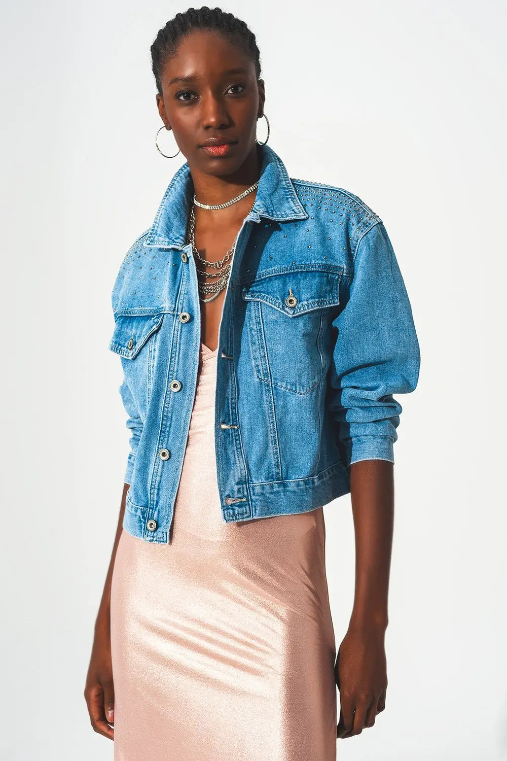 Studded denim jacket in blue - Coats and Jackets
