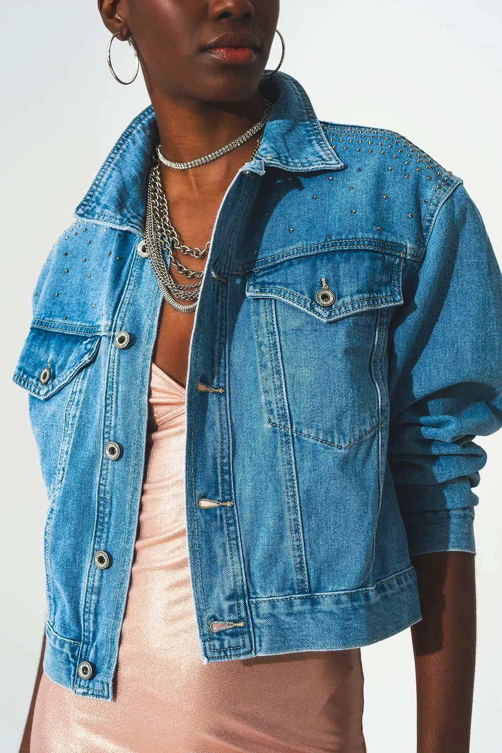 Studded denim jacket in blue - Coats and Jackets