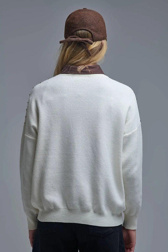 Stylish White Knitted Sweater with Fringe - One Size / White - Sweaters