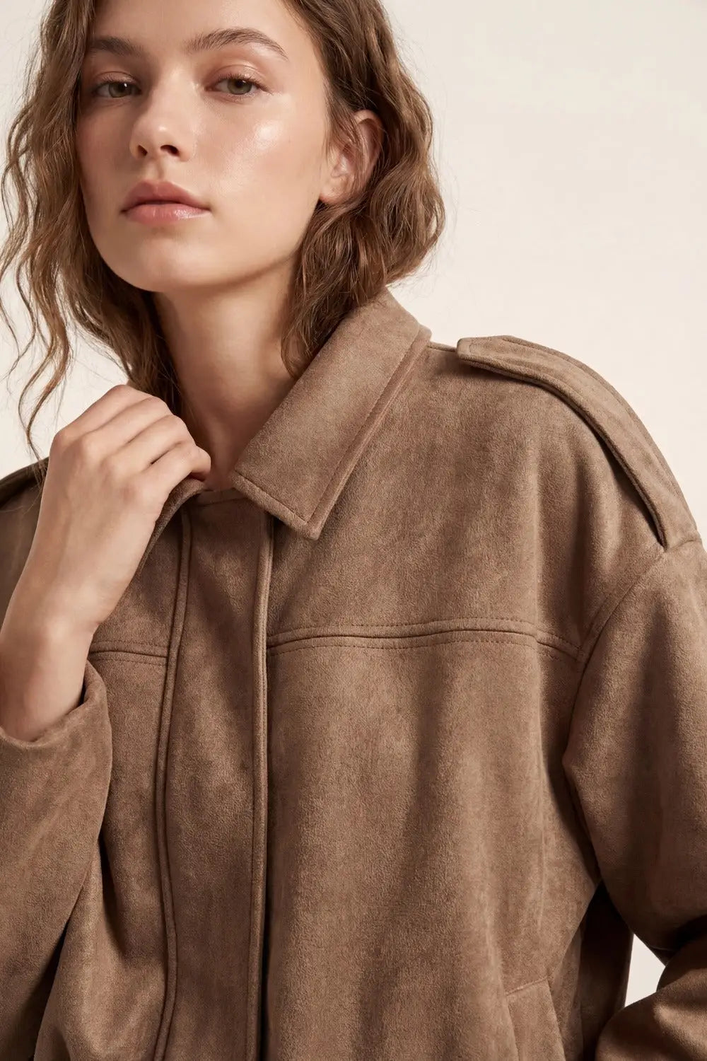 Suede-Effect Cropped Bomber Jacket - Coats and Jackets