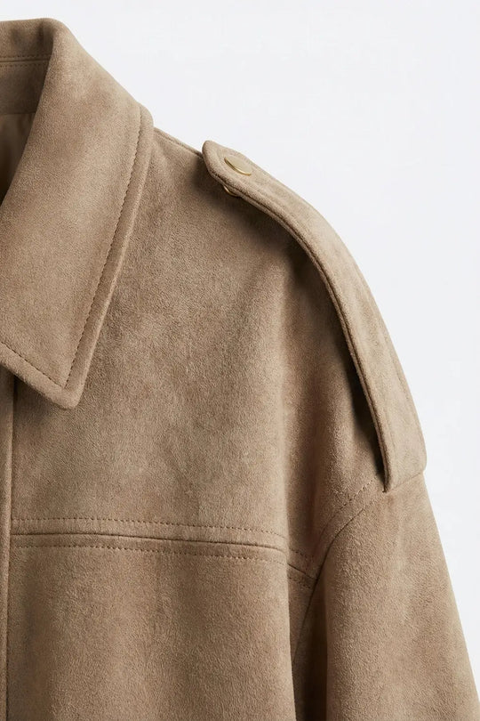 Suede-Effect Cropped Bomber Jacket - Coats and Jackets