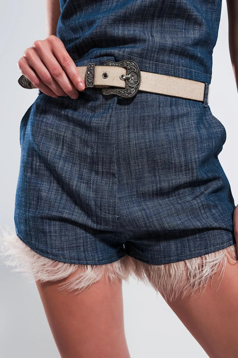 Suit shorts with faux feather hem in blue - Pants