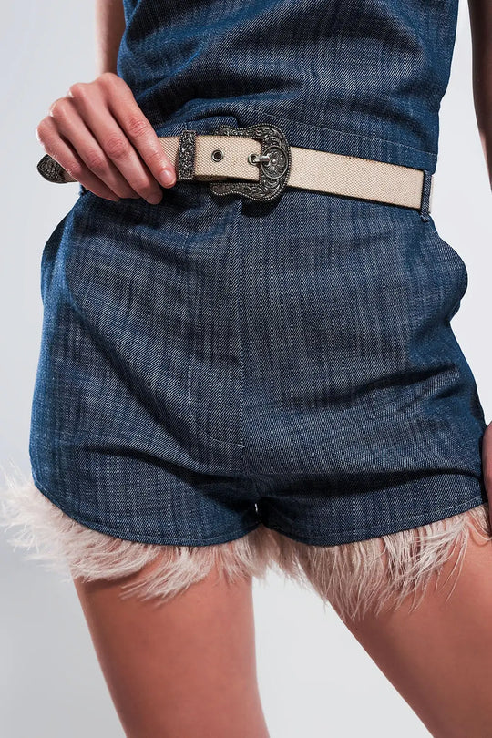 Suit shorts with faux feather hem in blue - Pants