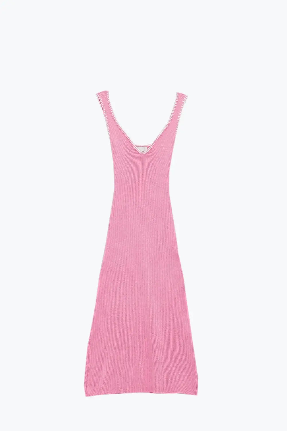 Q2 Summer Body Hugging knitted Dress in pink With White Trim