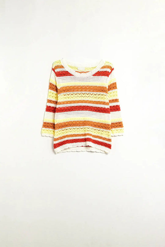 Summer Knitted Striped Sweater in Warm Tones - Sweaters