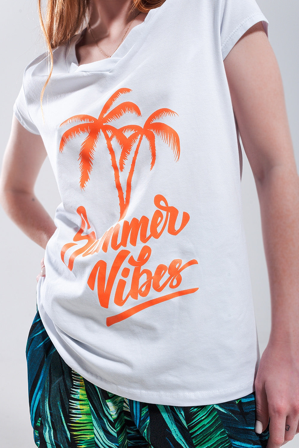 Summer vibes print t shirt in white