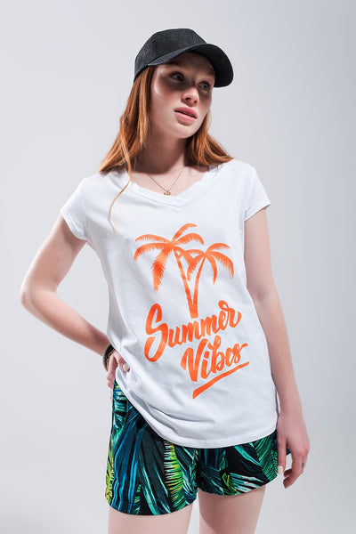 Summer vibes print t shirt in white