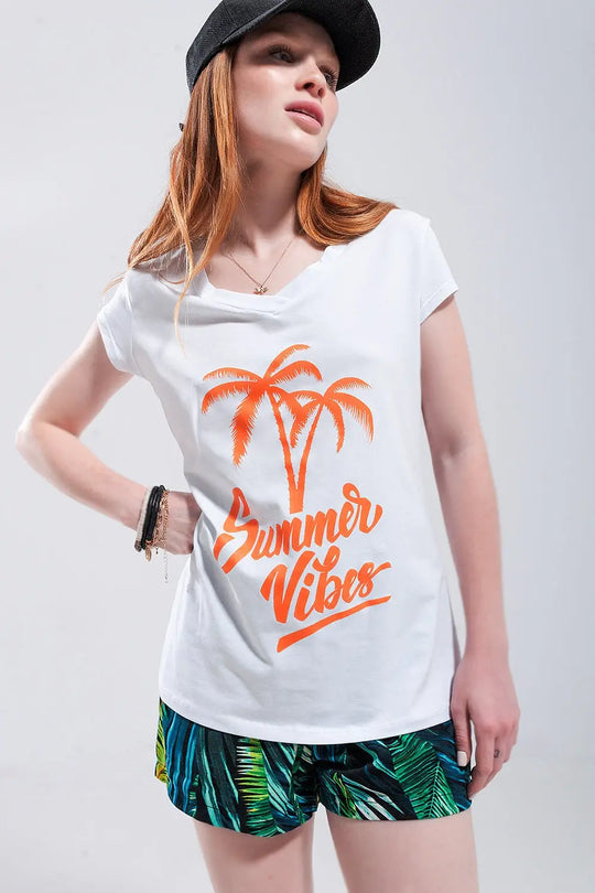 Summer Vibes T shirt à imprimé blanche - Tops