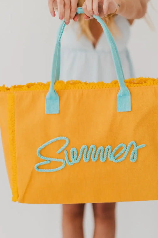 Summer Sunshine Beach Tote Bag - Mustard / Aqua - Tote Bag